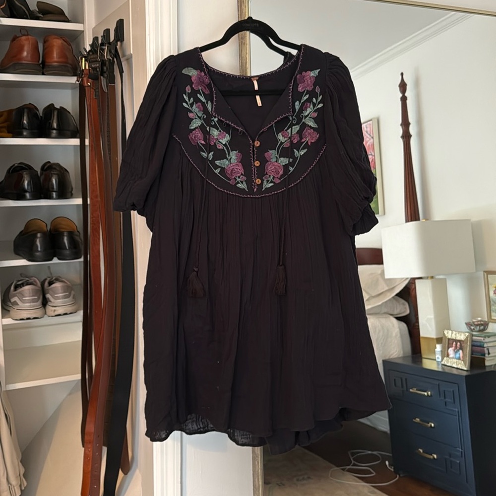 Free People Black Floral Embroidered Dress